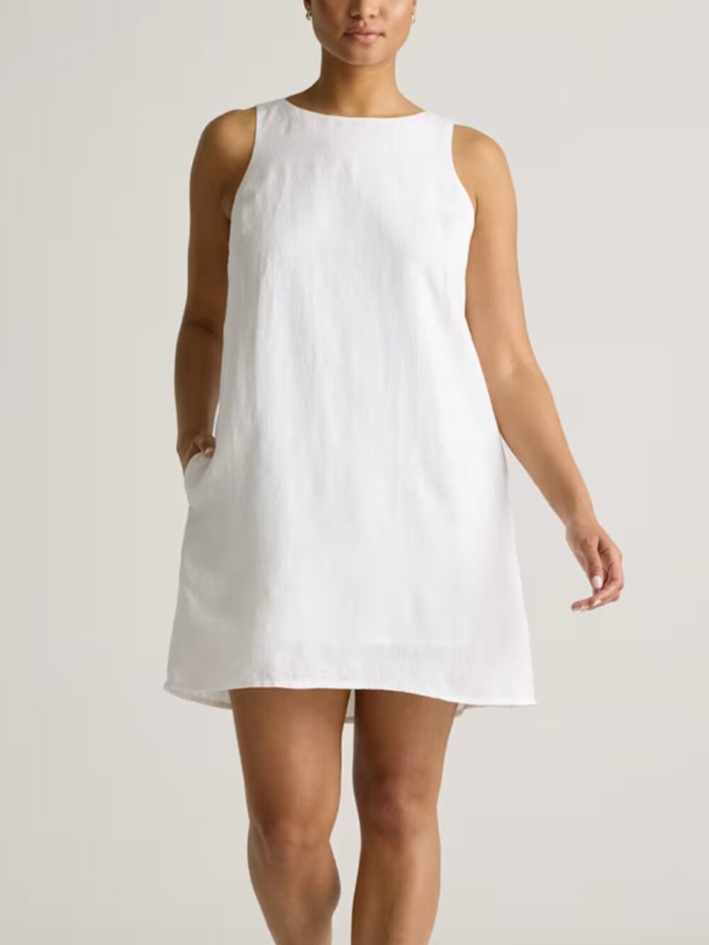 Linen Tank Mini Dress in White